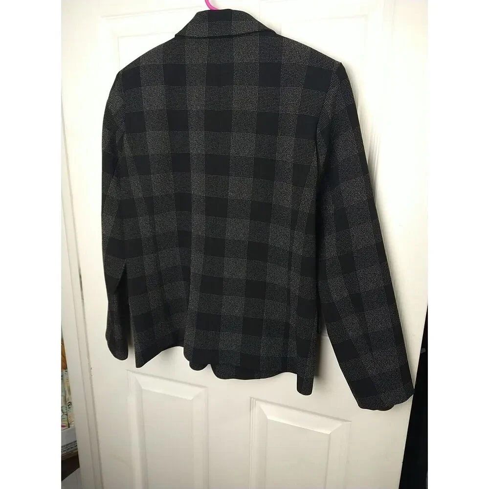 Elliott Lauren Woman 6 Blazer Black Plaid One Button Formal Professional Core